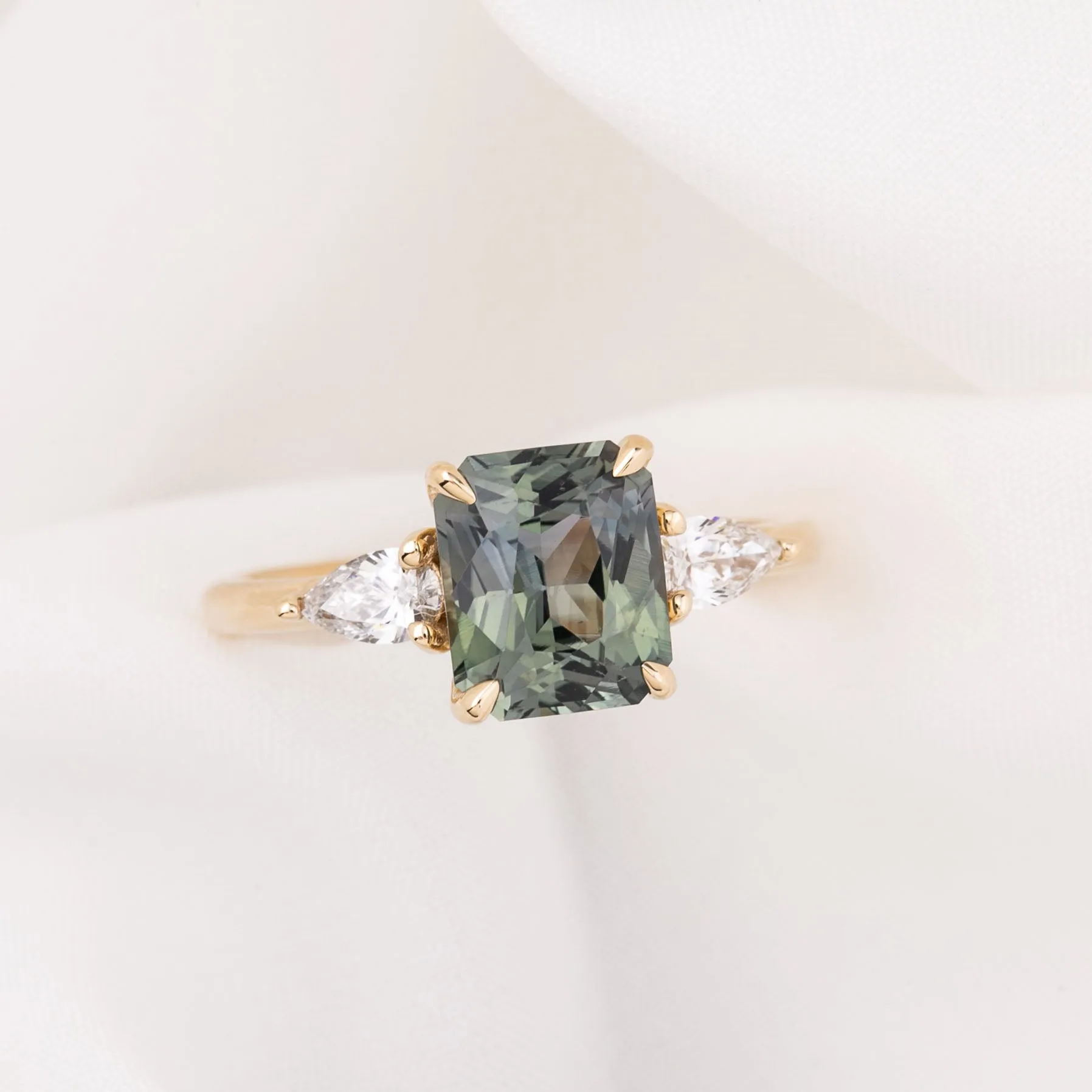 Olivia Grand Ring 2.76ct Green Madagascar Sapphire, 14k Yellow Gold (One of a kind)