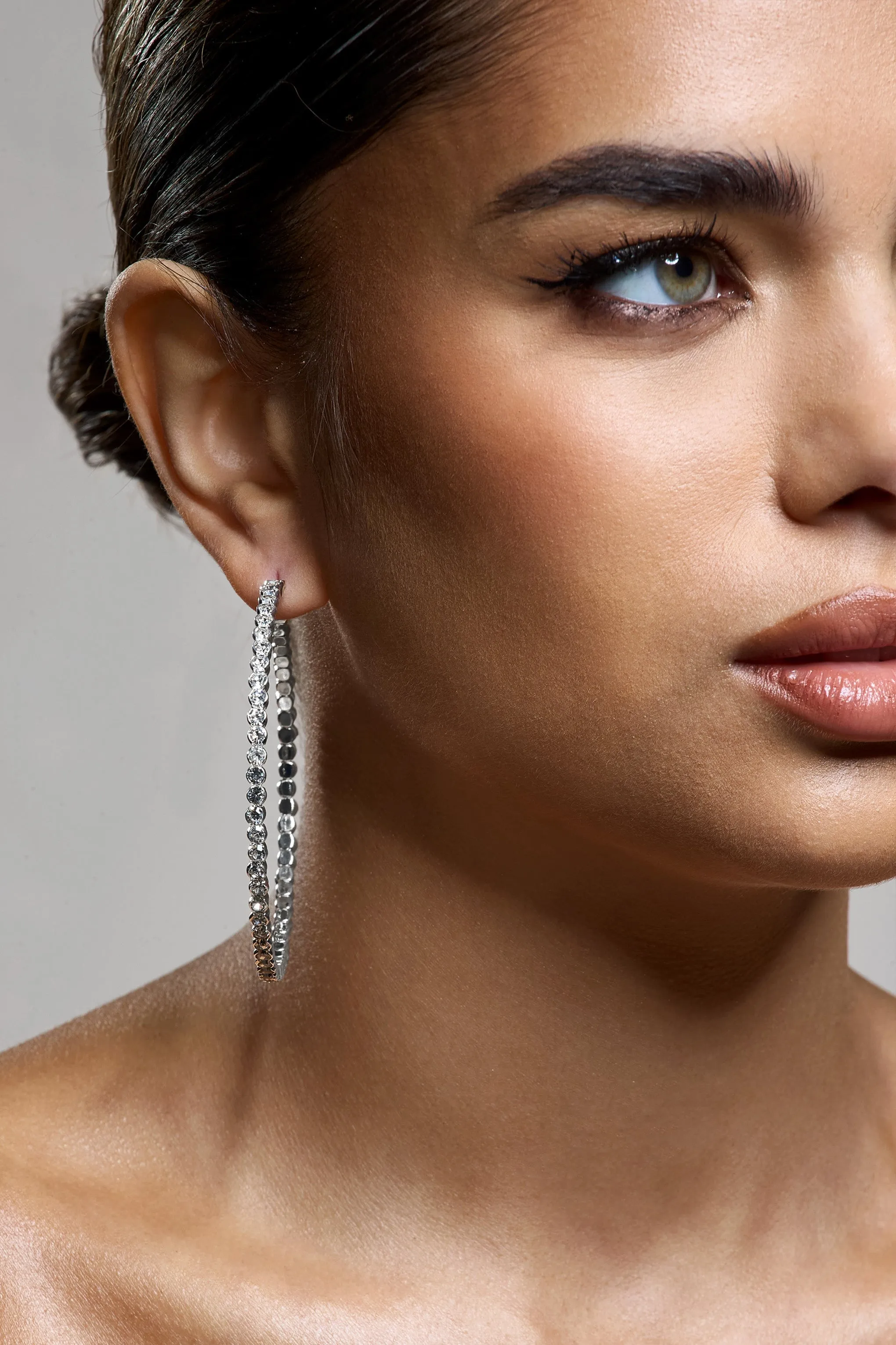 Phaedra | Silver Diamante Hoop Earrings