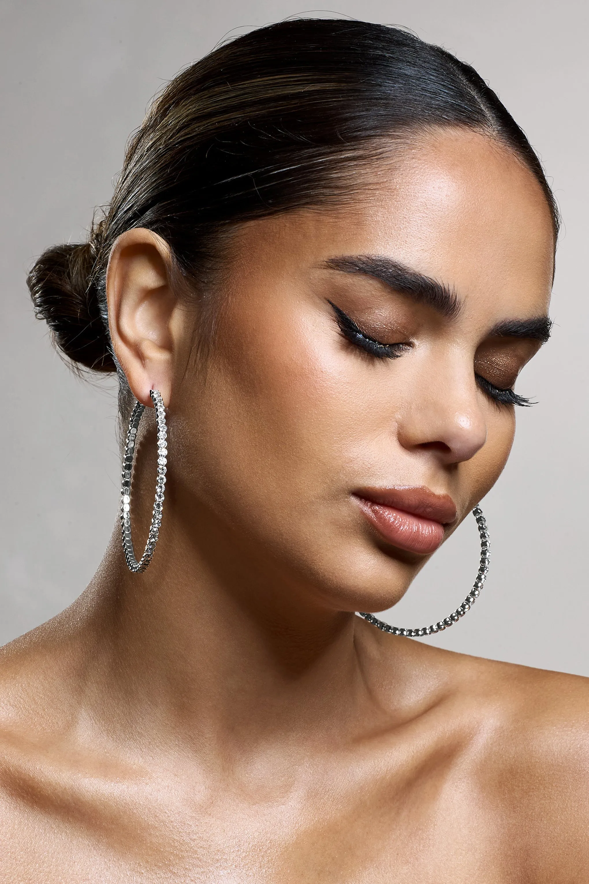 Phaedra | Silver Diamante Hoop Earrings