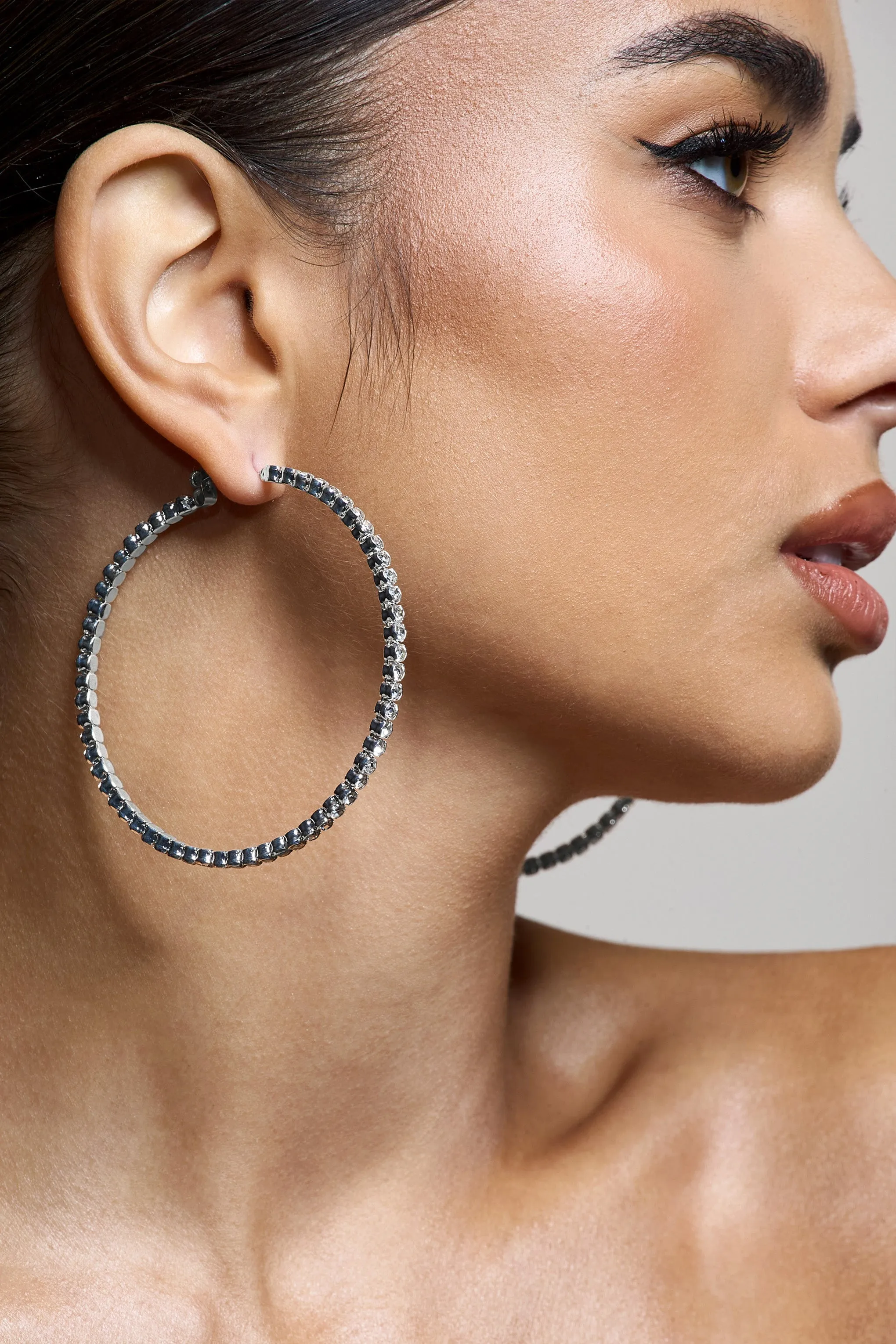 Phaedra | Silver Diamante Hoop Earrings