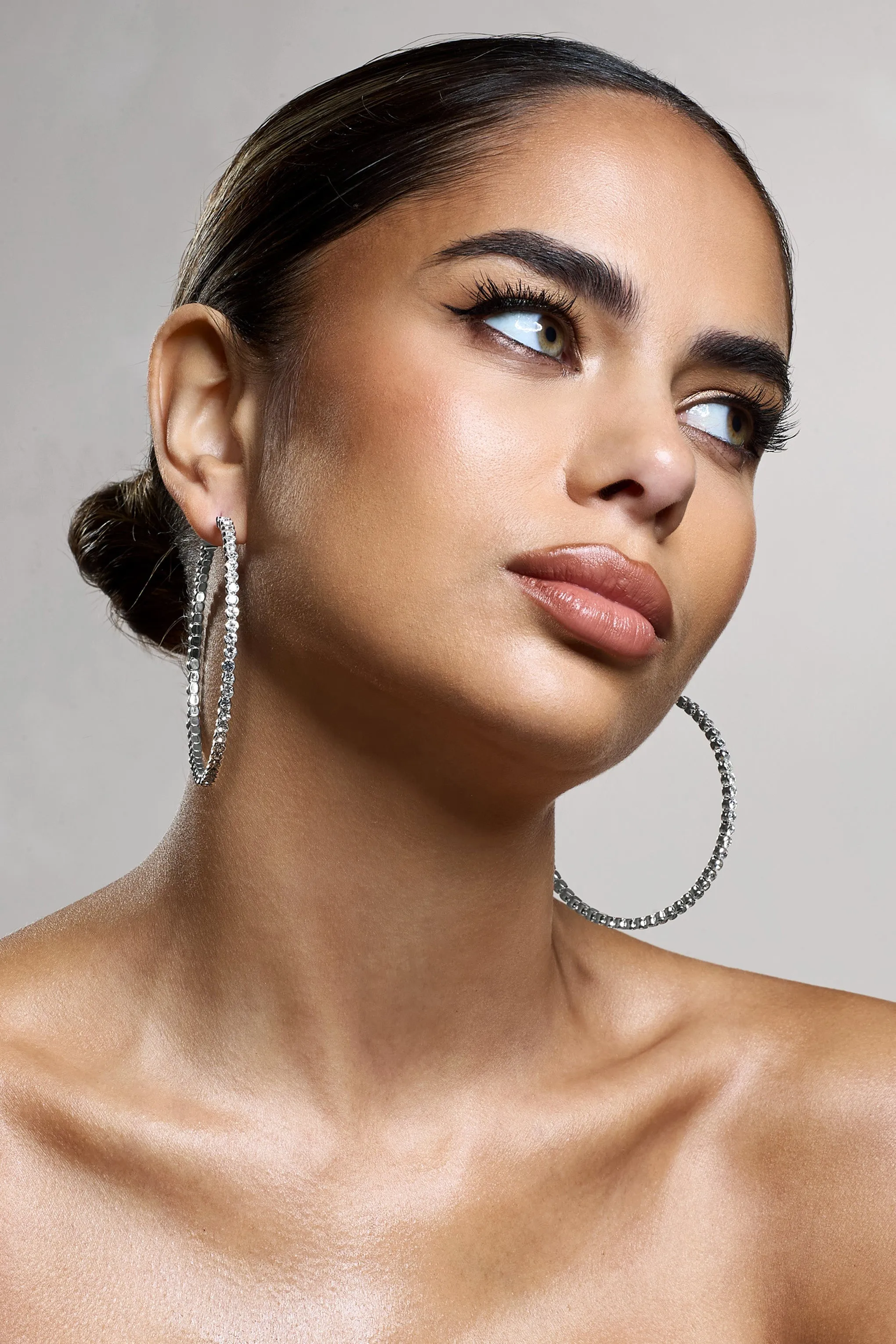 Phaedra | Silver Diamante Hoop Earrings