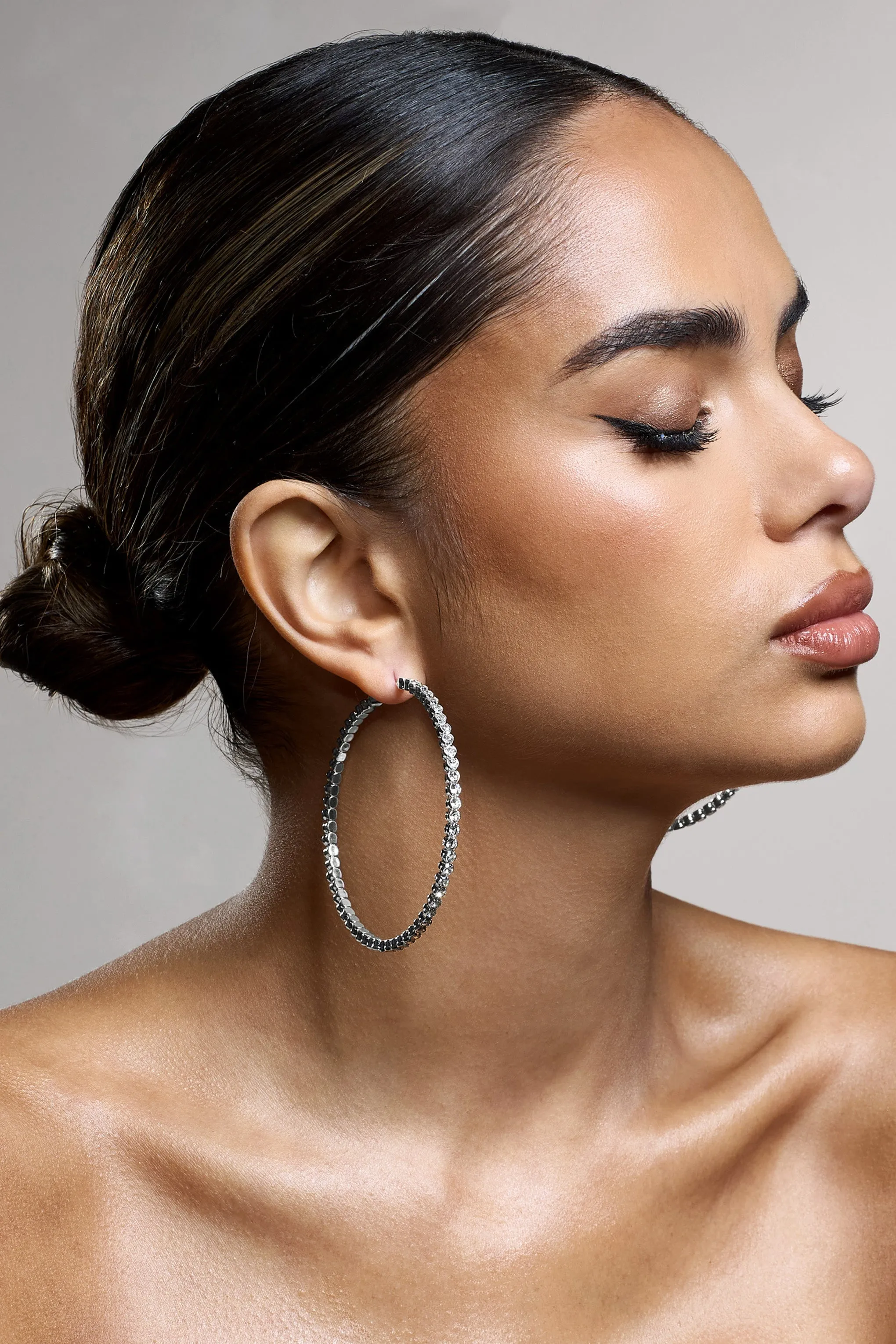 Phaedra | Silver Diamante Hoop Earrings