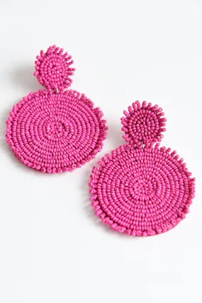 ROUND BEADED EARRINGS -PINK