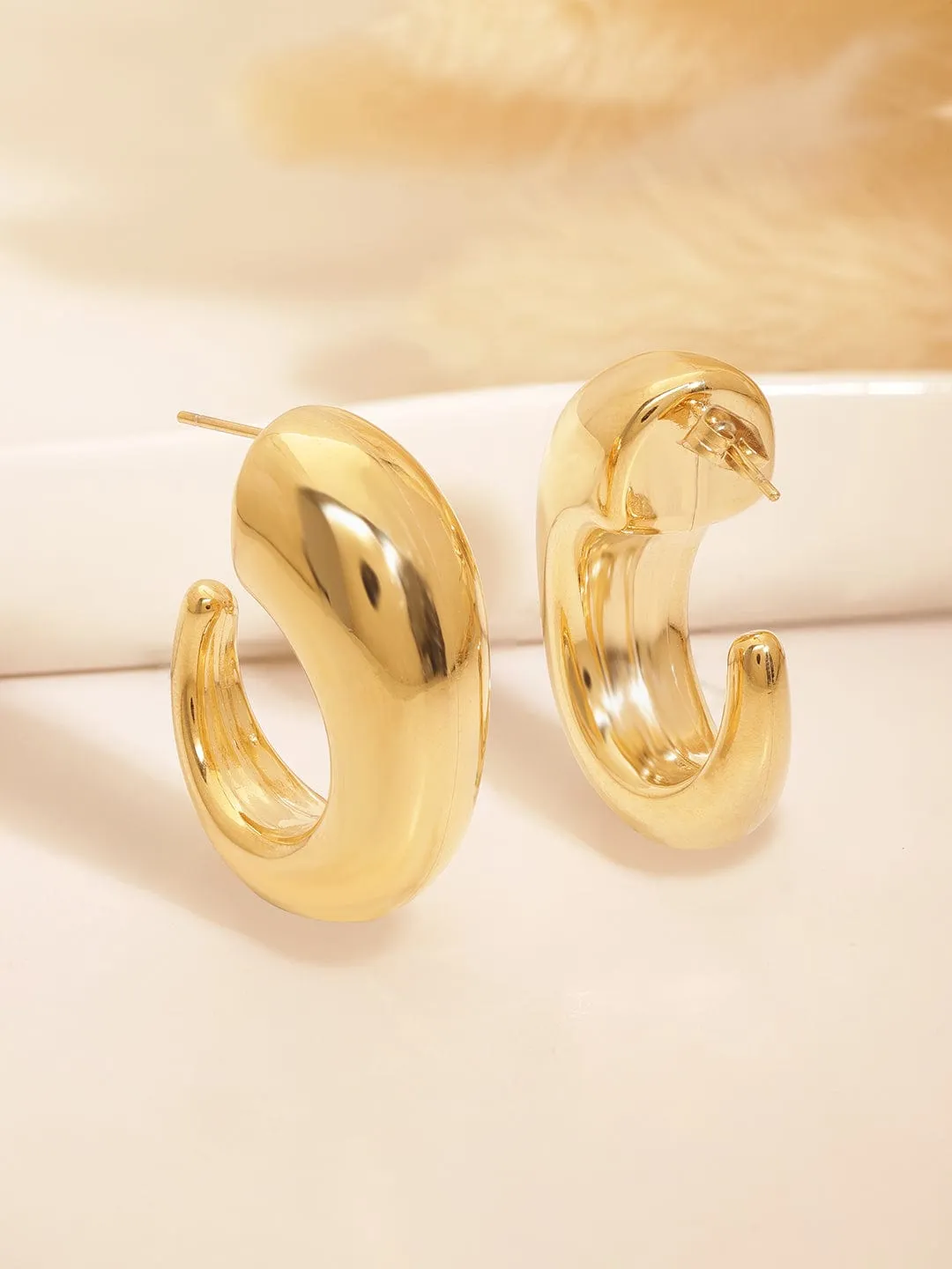 Rubans Voguish Stainless Steel 18 KT Gold Plated, Waterproof tarnish-free Semilunar Classic C Hoop Earrings