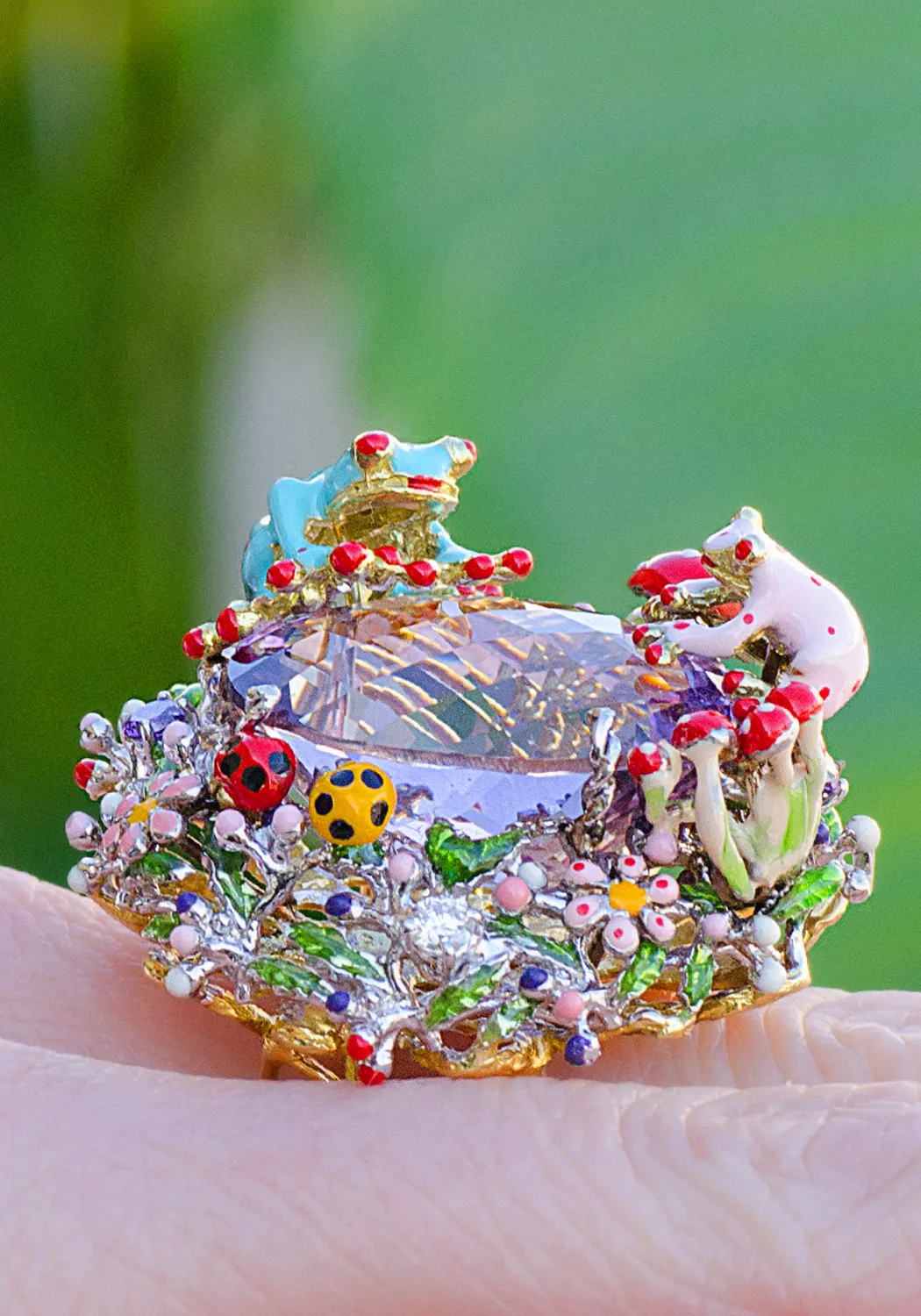 Santagostino Enamel Ladybug & Frog Amethyst Ring