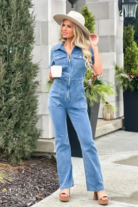 Show Me Around  Front-Zip Denim Jumpsuit : Medium Wash