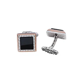 Silver Onyx Stone Zircon Inlaid Cufflink