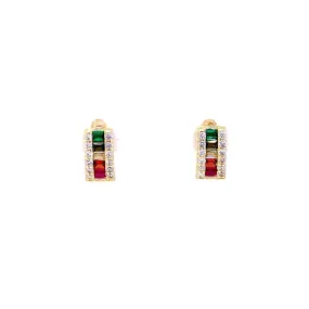 Small U Shaped Rainbow Baguette Huggie Earrings