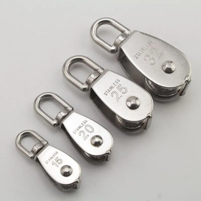 Stainless Steel Pulley M15/M20 M25 M32 M50 Single Wheel Swivel Lifting Rope Pulley Set  Lifting Wheel Tools Crank Pulley