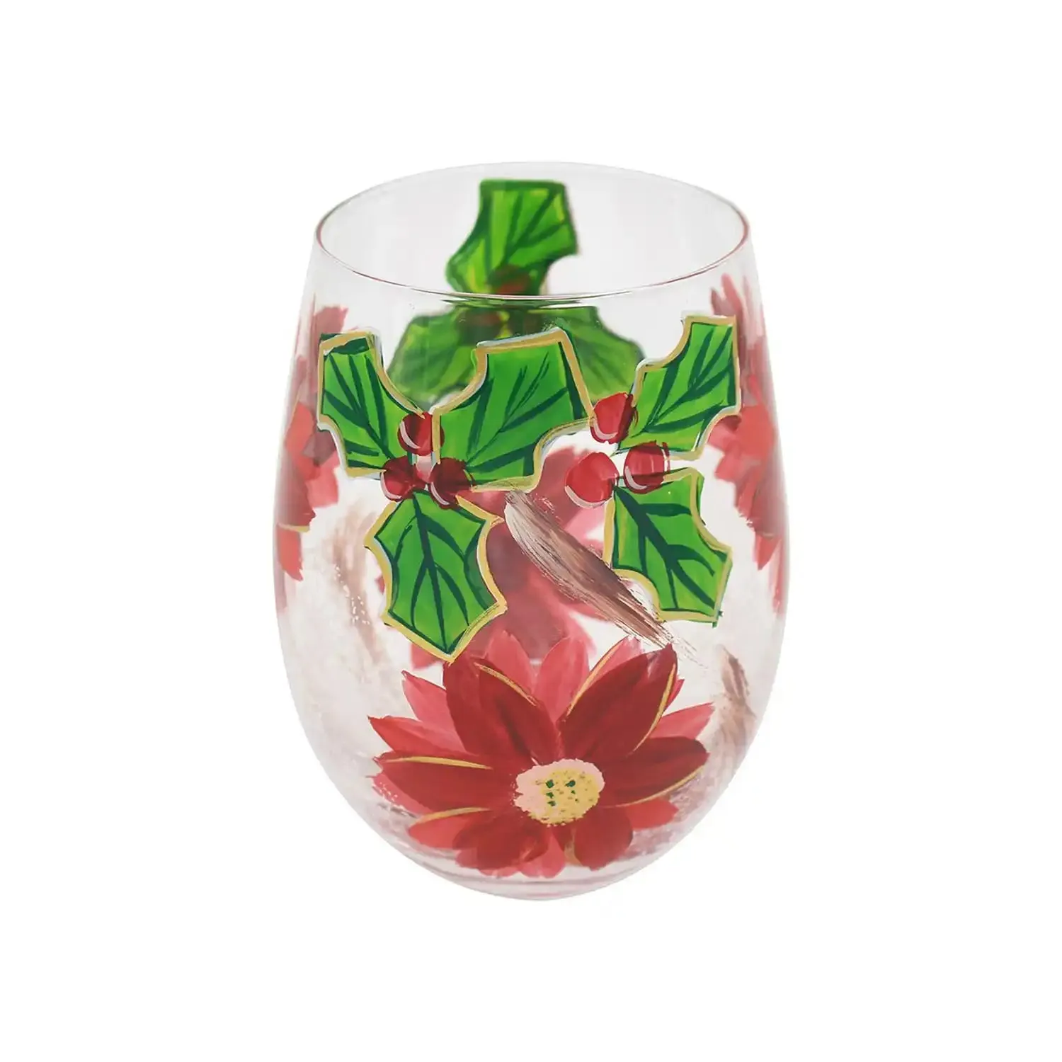 Stemless Glass Red Poinsetta - Red