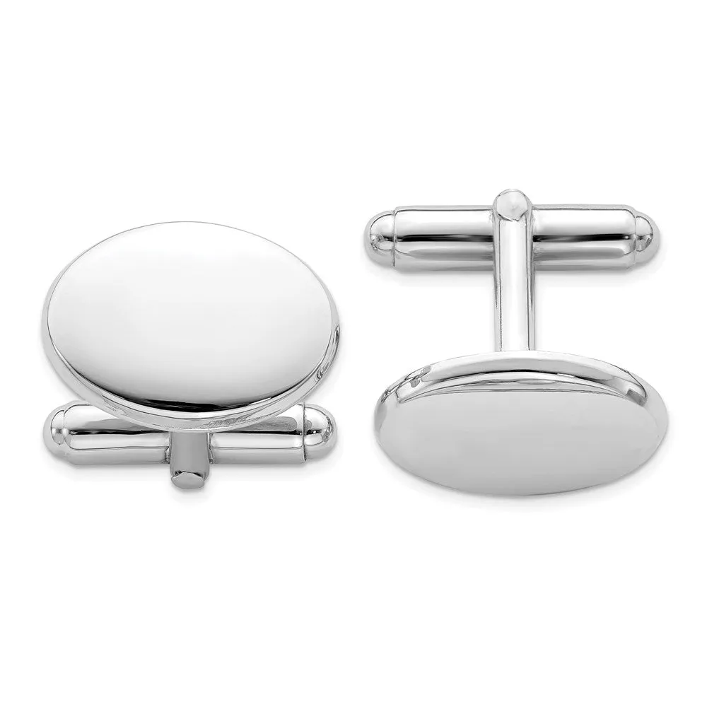 Sterling Silver Rhodium Plated Oval Cuff Links