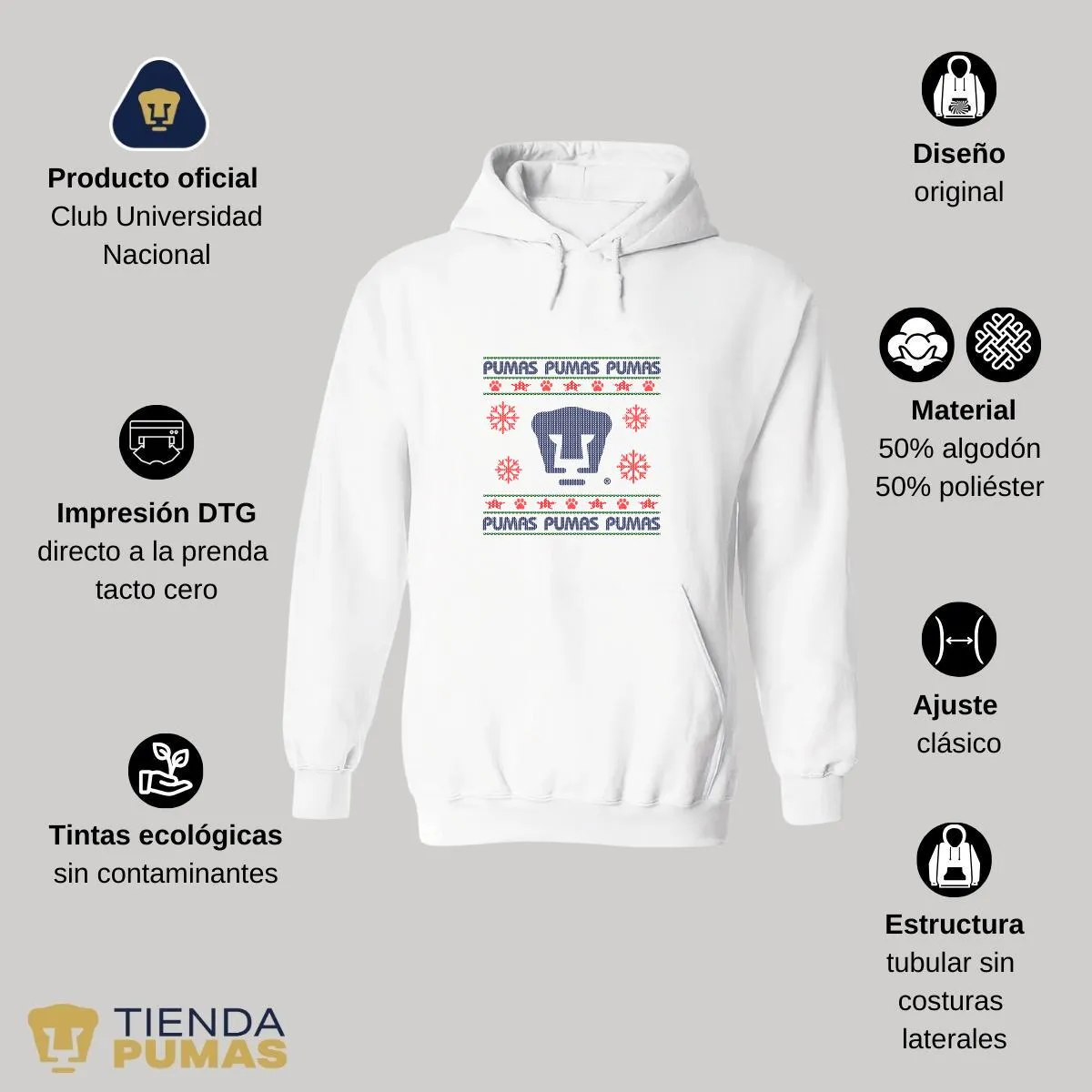 Sudadera Mujer Hoodie  Pumas UNAM Navidad