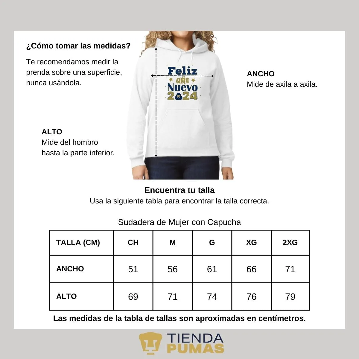 Sudadera Para Mujer Hoodie Pumas UNAM Feliz Ao Nuevo