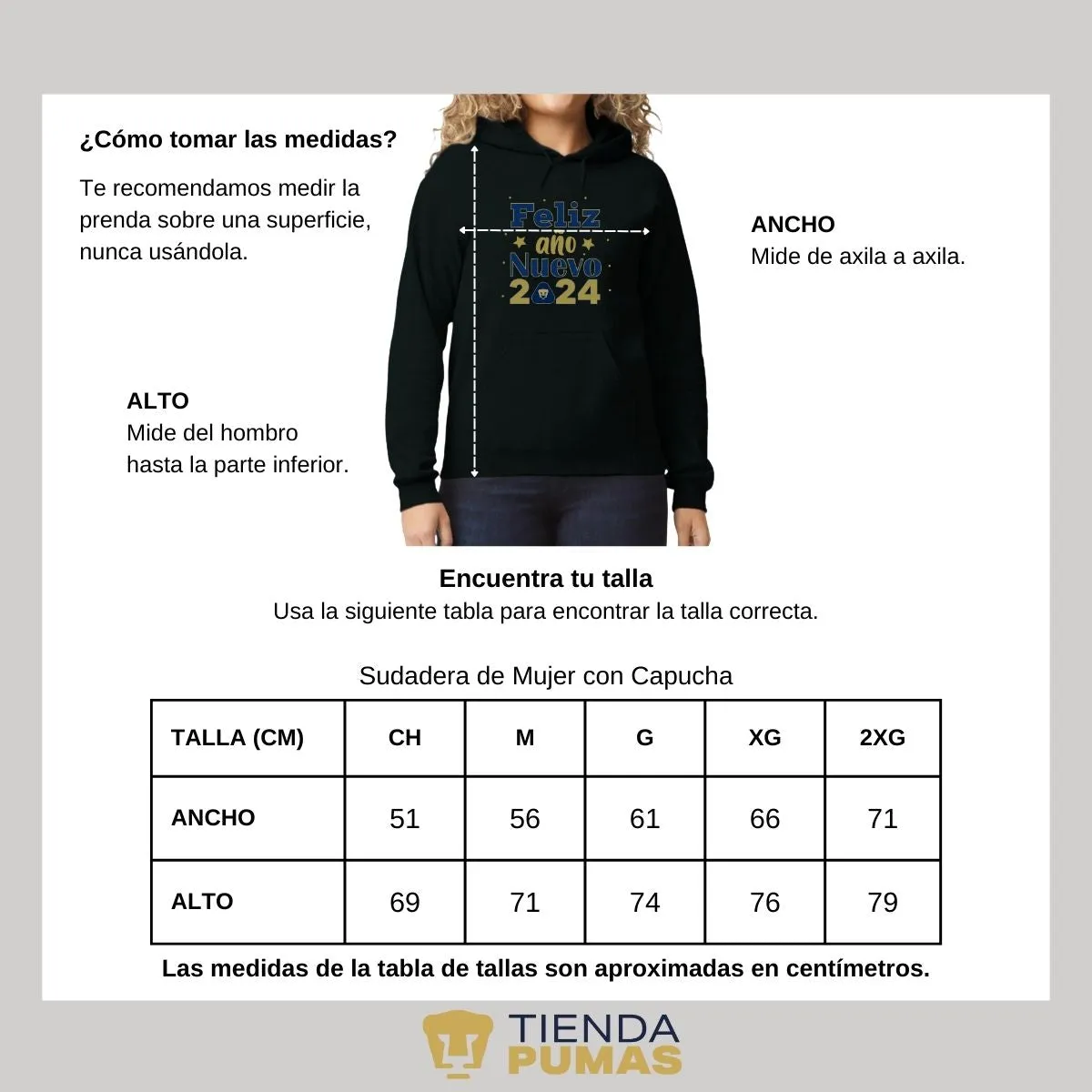 Sudadera Para Mujer Hoodie Pumas UNAM Feliz Ao Nuevo