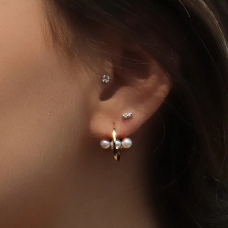 Vermeil - Pearl Front & Back Stud Hoop Earrings