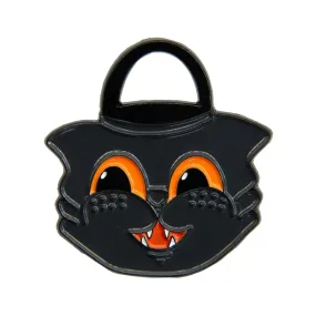 Vintage Halloween Black Cat Bucket Enamel Pin by Ectogasm