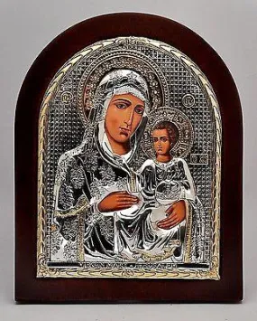 Virgin Mary of Jerusalem Byzantine Large Icon Silver 925 Treated Size 31 x 26 cm