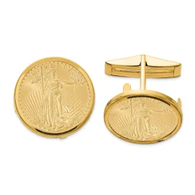 Wideband Distinguished Coin Jewelry 14k Real Gold Men's Polished Classic Mounted 1/10oz American Eagle Coin Bezel Cuff Links